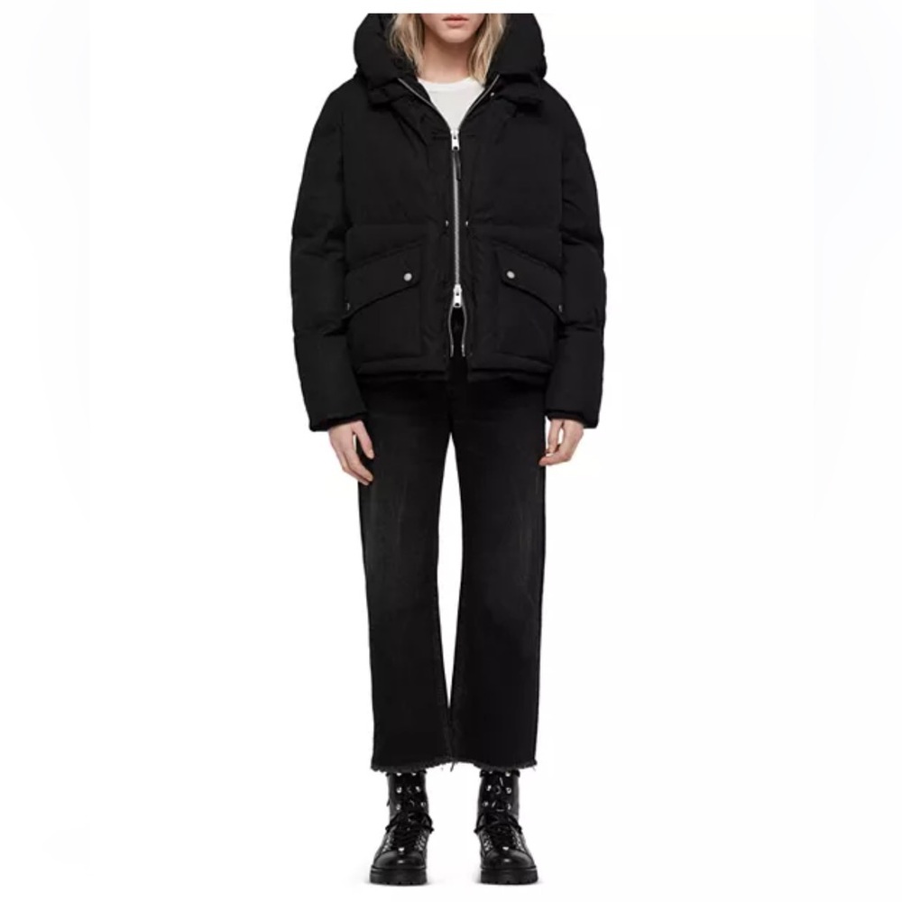 Allsaints Ester Hooded Puffer Stylish Black Puffer Coat